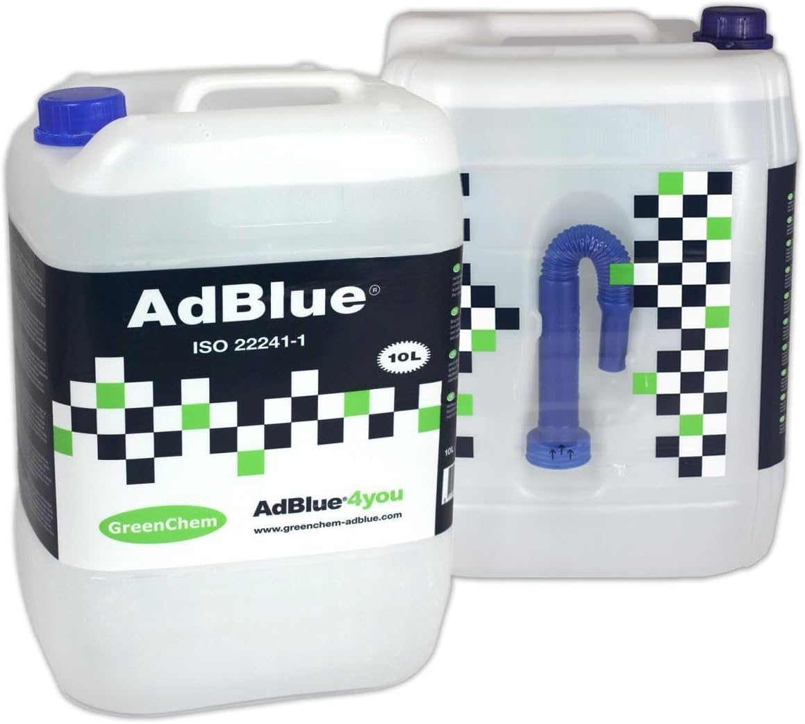 2 x 10L GreenChem Adblue Additive Cans With Easy-Pour Spout Reduces NOX Emissions Quick & Easy Filling, Premium Quality AdBlue Diesel Exhaust Fluid DEF No-Spill Bottle, 60-01-00020, ISO22241 Certified