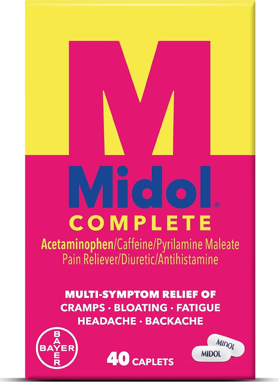 Midol Complete Menstrual Pain Relief Caplets, 40 Count - Provides Cramp, Headache, and Bloating Relief