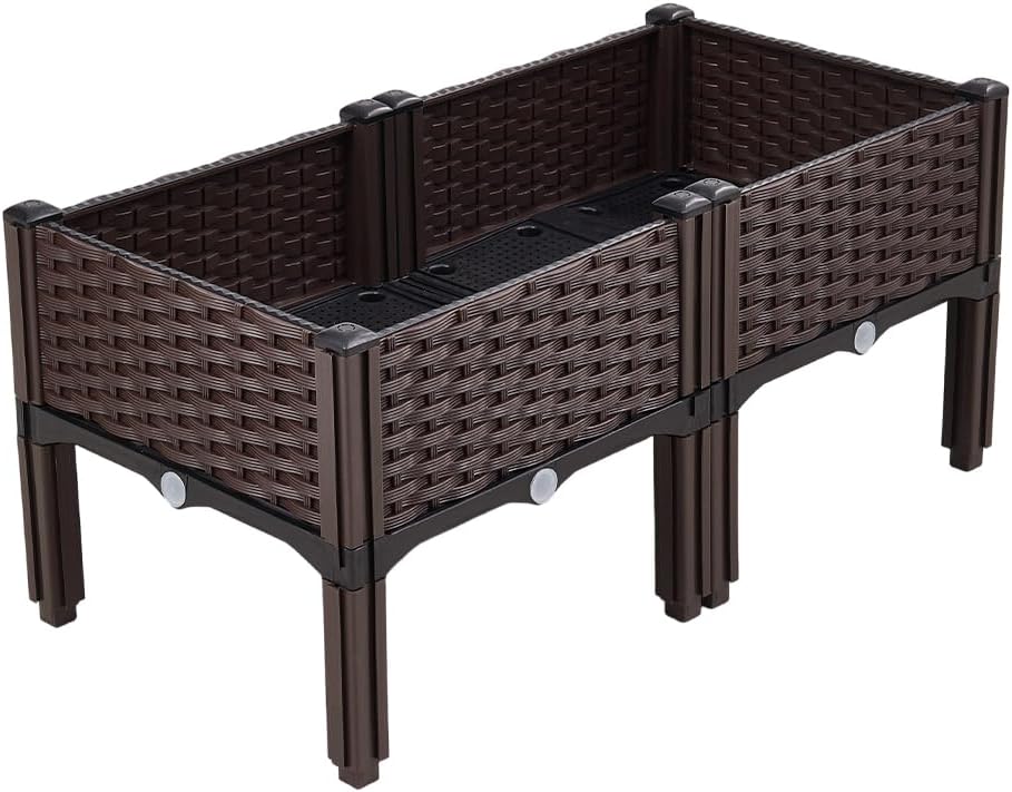 Warmiehomy Raised Garden Bed, Raised Garden Kit with Drainage Holes, Polypropylene Outdoor Elevated Planter Box for Growing Plants, Vegetables, Flowers and Herbs, 80x40x37cm, Brown