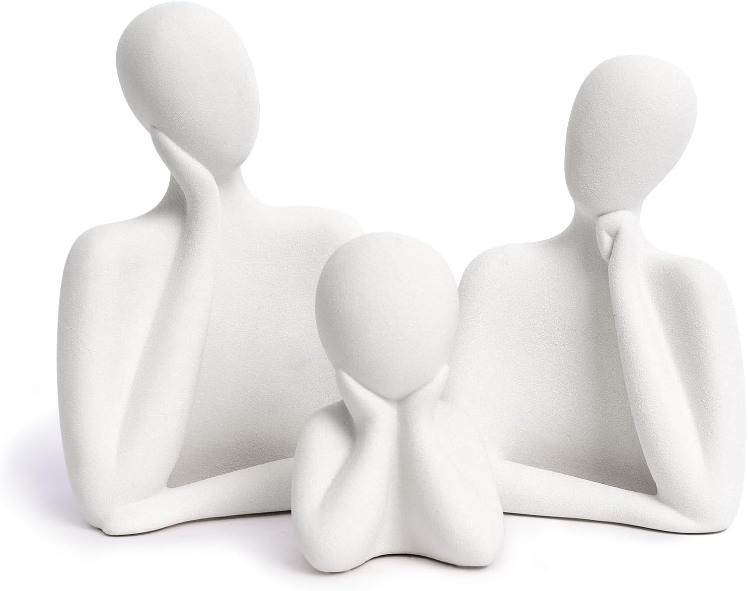 FARAMIR STORE Three Person Family Statues Home Decoration White Stone Abstract Figurines Handmade Modern Style for Office, Living Room, Bookshelf, Table Artistic