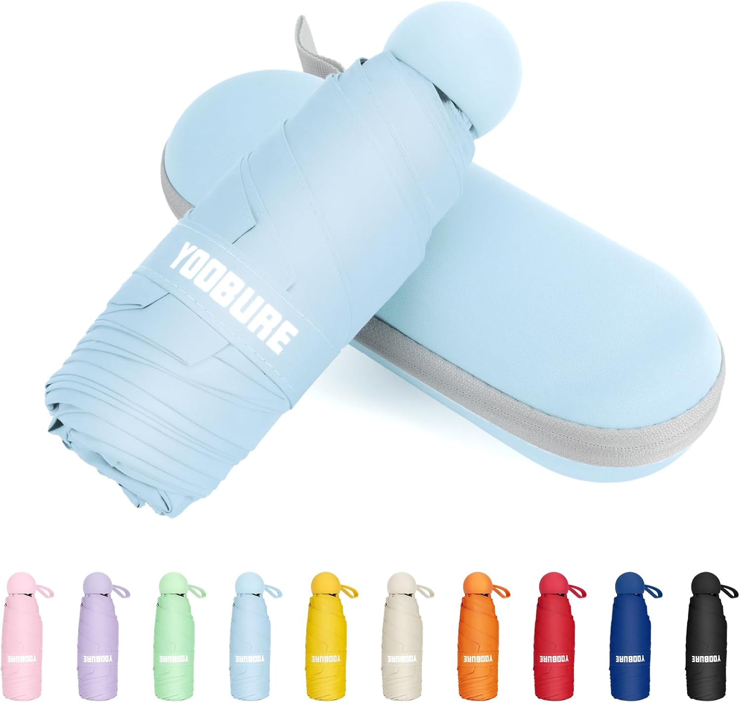 Yoobure Travel Umbrella Portable Compact Umbrella, Pocket Mini Umbrella for Purse UV Umbrella, Umbrellas for Rain Small Umbrella for Backpack, Sun Umbrella with Case Folding Umbrella for Kids Women