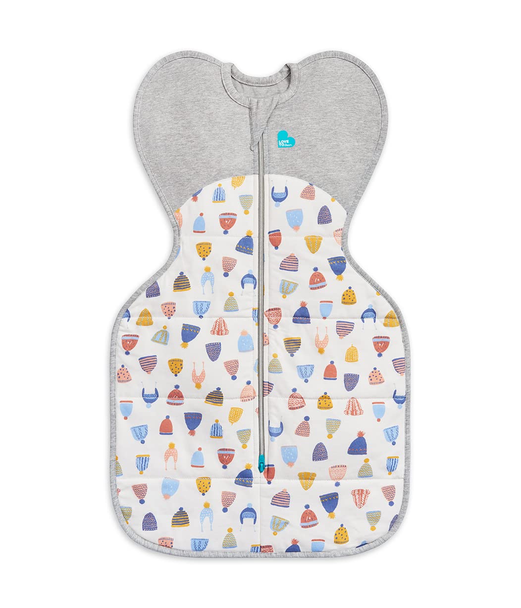 Love to Dream Swaddle UP Warm 2.5 TOG, White Happy Hats, Newborn 5-8.5lbs, Dramatically Better Sleep, Allow Baby to Sleep in Preferred Arms Up Position for Self-Soothing, Snug Fit Calms Startle Reflex