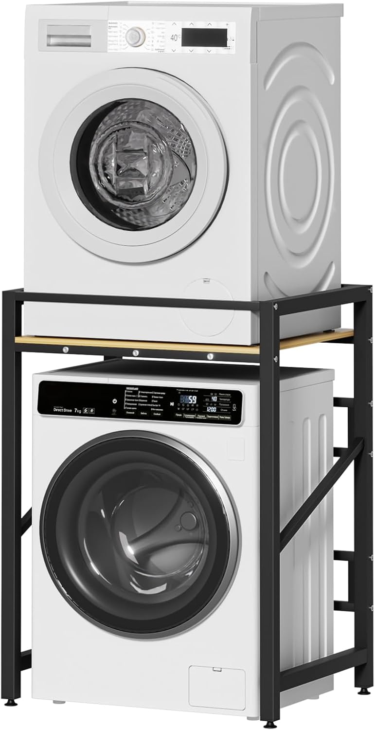 PERZOE Washing Machine Stacking Kits, Washer Dryer Stacking Kit with 250KG Load, Adjustable Over Washer Storage Rack Unit for Front Loader Washing Machines & Tumble Dryers Burlywood