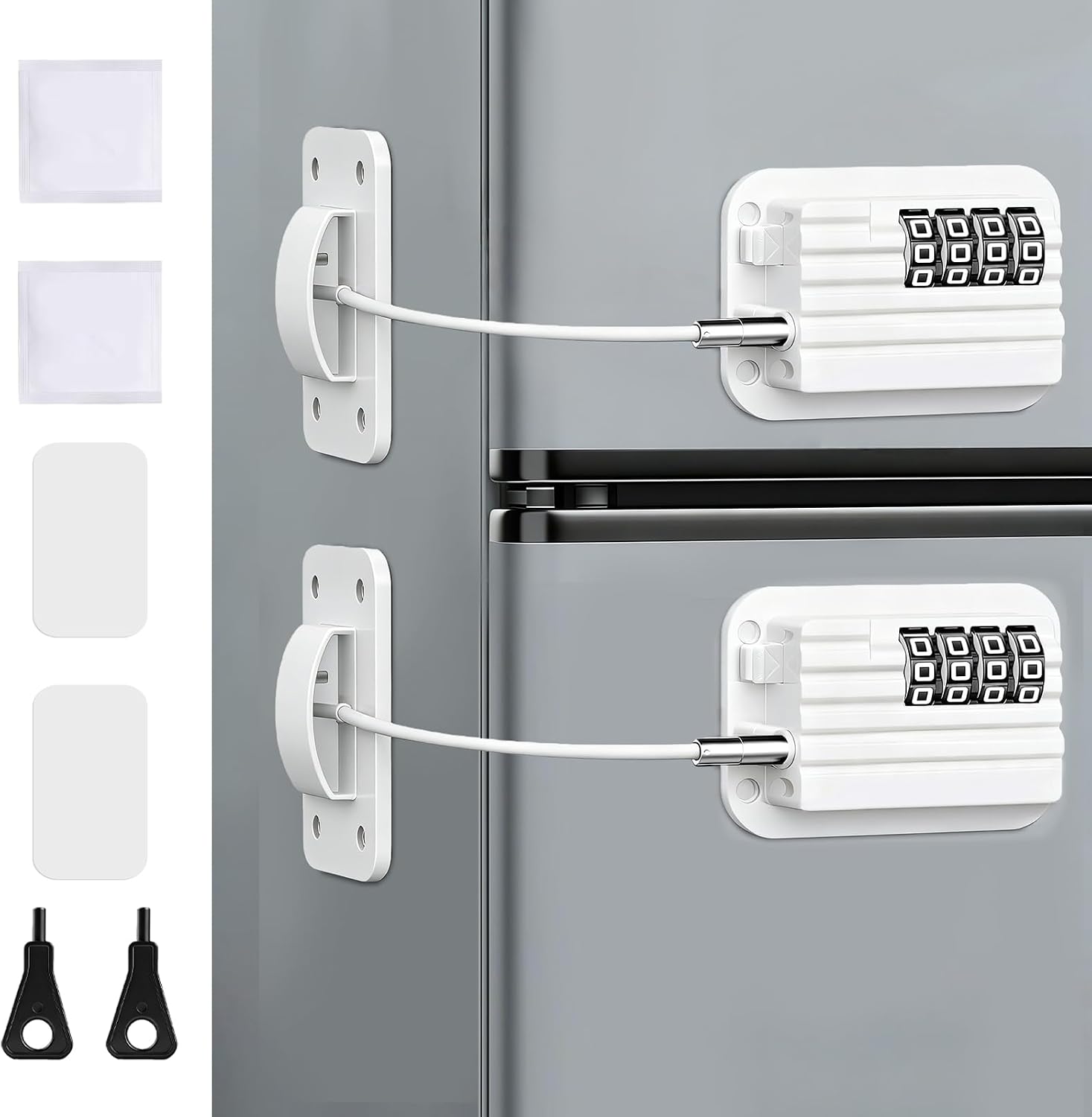 Flintronic Refrigerator Locks with Password, 2 Pcs Home Fridge Lock No Drilling, Child Proof Fridge Door Locks for Cabinets, Kitchen Refrigerator, Freezer Doors, Closets, Drawers, Windows