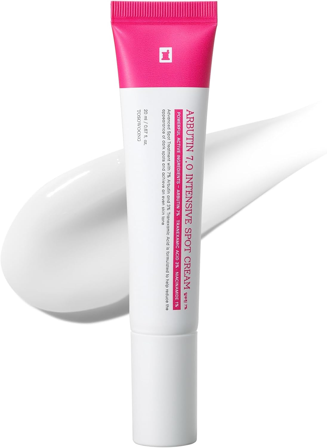 TOSOWOONG Arbutin 7% Intensive Spot Cream with 70,000ppm Arbutin, 3% Tranexamic Acid, 1% Niacinamide, Glutathione, Gentle Skincare for an Even-Looking Skin Tone, Korean Skin Care, 20ml, 0.67 fl.oz.