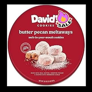 Davids~Cookies Butter Pecan Meltaway Cookies, Round Tin, Crunchy Pecans, Powdered Sugar, All-Natural, Kosher, 1 & 2 Pack (1 Pack)