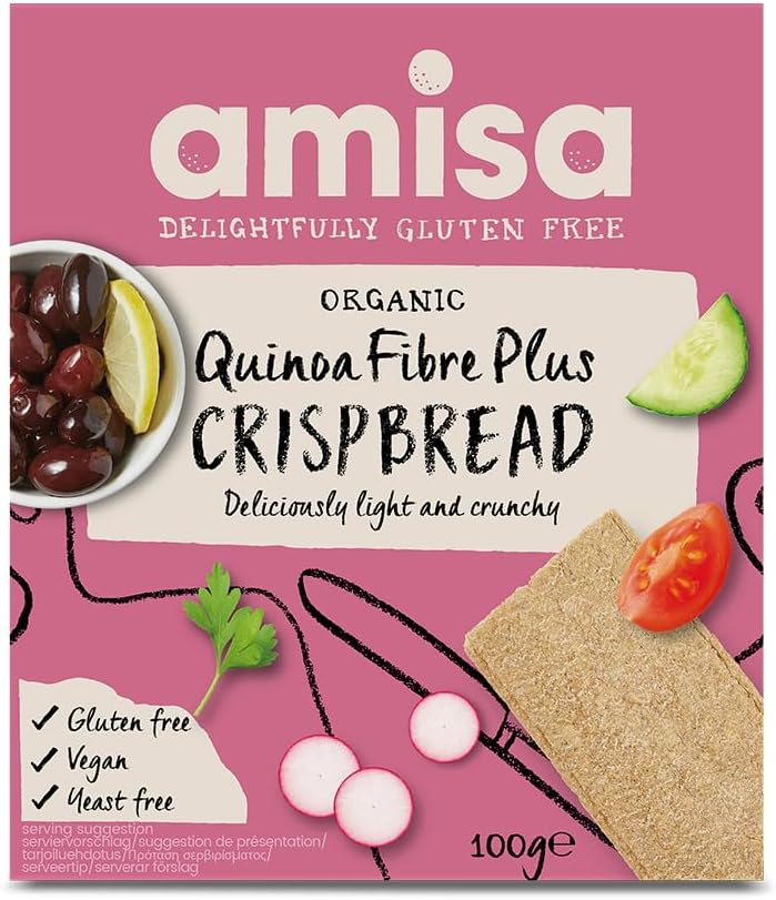 Amisa Quinoa Fibre Crispbread, 100g - Gluten-Free, High Fibre, Organic, Vegan-Friendly