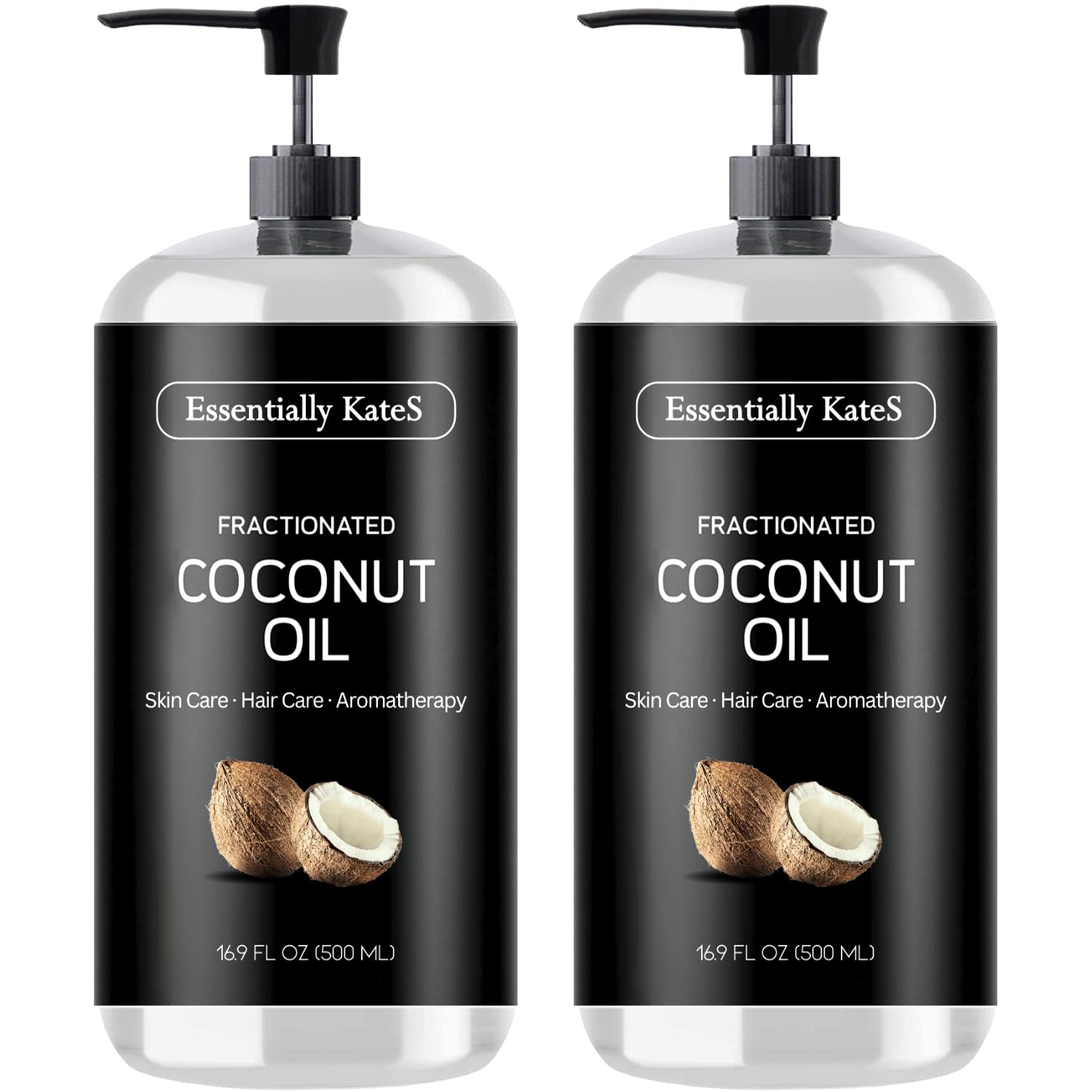 Essentially KateS Fractionated Coconut Oil 33.8 Fl Oz (2 x 16 Fl Oz) - Pack of 2 - Body Oil, Massage Oil, Hair Oil, Carrier Oil for Essential Oils - No Scent