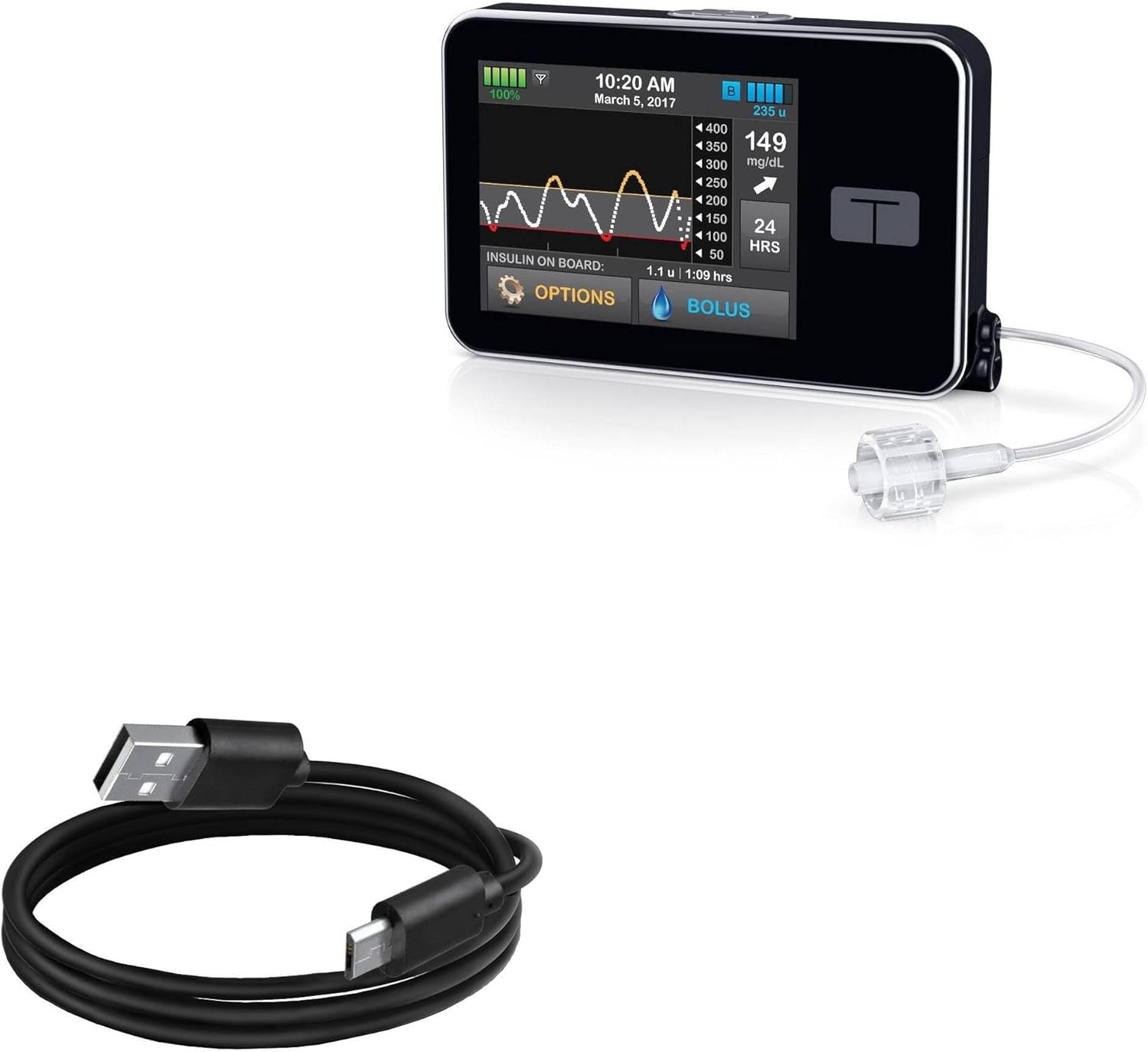 BoxWave Cable Compatible with Tandem t:Slim X2 Insulin Pump - DirectSync Cable, Durable Charge and Sync
