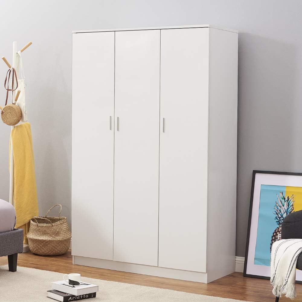 Panana Wooden 3 Door Wardrobe with Shelf and Hanging Rail Modern Clothes Storage Cupboards Unit for Bedroom Furniture W 115.4 * D 50 * H 180cm (White)