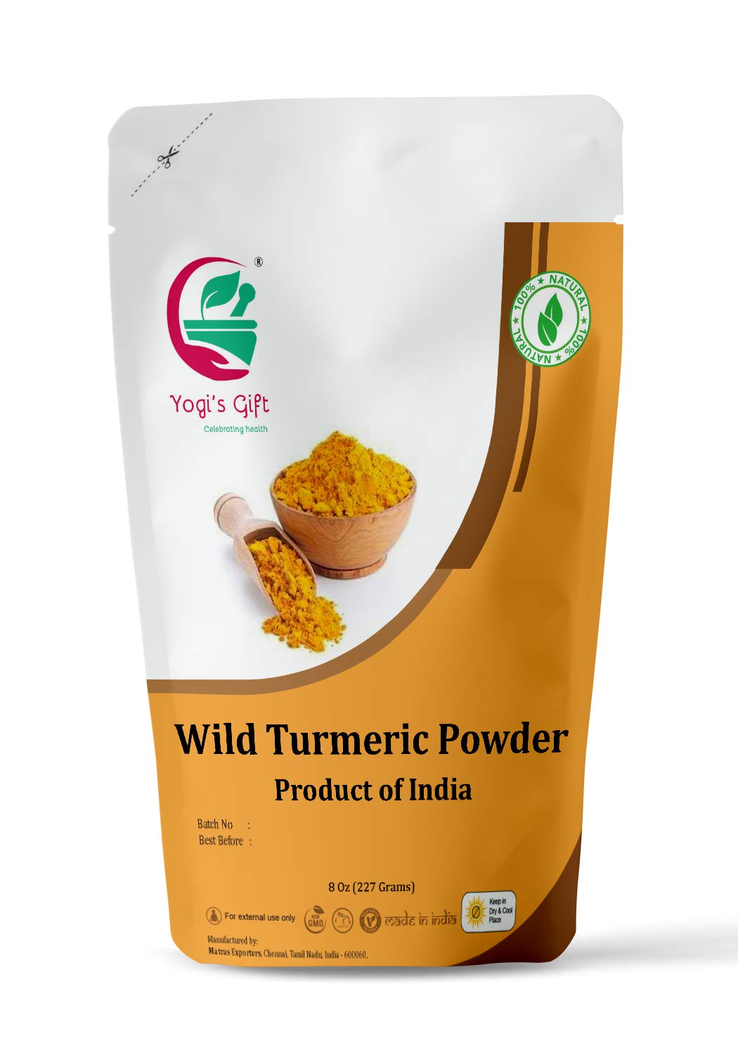 100% Pure Wild Turmeric Powder For Face | 8 Oz (227 grams) | Kasturi Manjal | Curcuma Aromatica | Amba haldi | Promotes Glowing Skin | By Yogi's Gift®