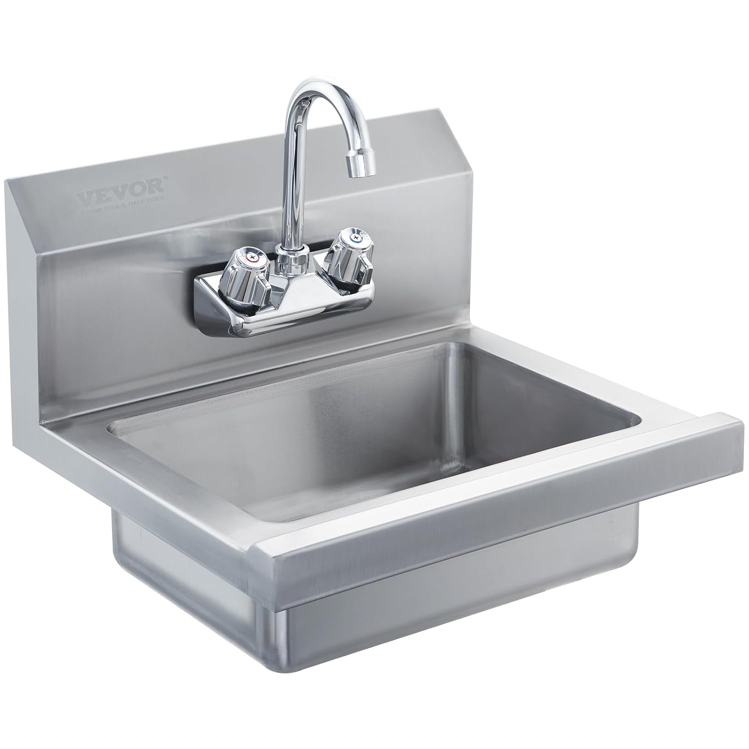 VEVOR Commercial Hand Sink with Faucet, Stainless Steel Sink for Washing, Small Washing Sinks, Wall Mount Hand Basin, Utility for Restaurant, Kitchen, Bar, Garage and Home, 17 x 15 inch