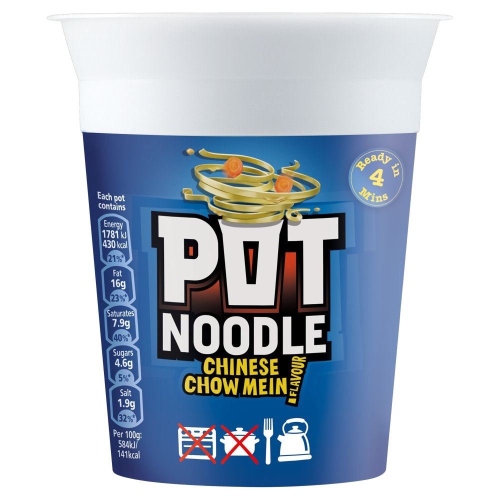 Pot Noodle Chinese Chow Mein Flavour - 90g - Pack of 4 (90g x 4)