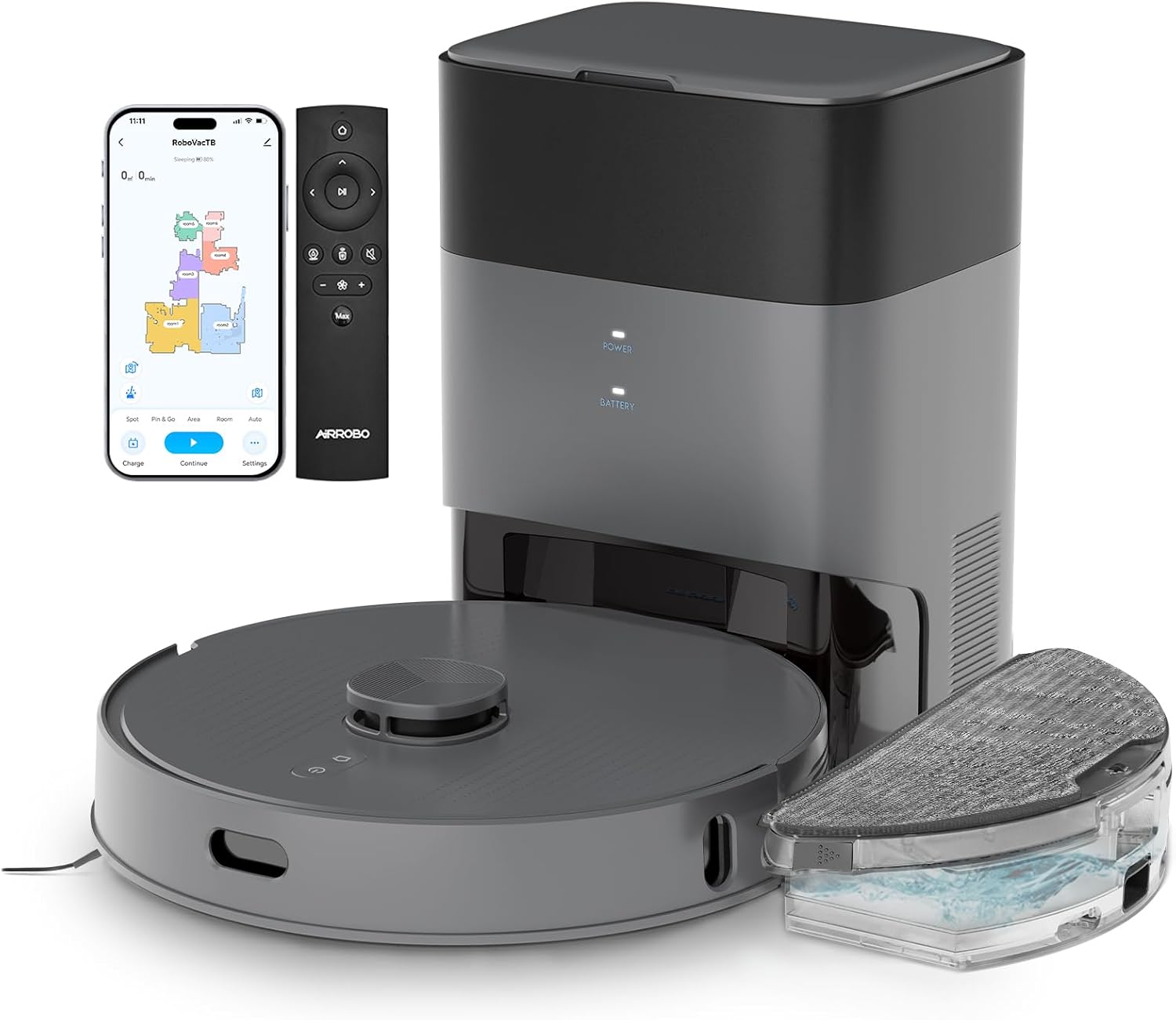 AIRROBO T25+ Robot Vacuum and Mop Combo,5500Pa Powerful Suction, Self-Emptying, 60-Day Capacity, 240 Mins, Smart APP Control, Multi-Floor Mapping，Perfect for Hard Floors, Carpets, and Pet Hair