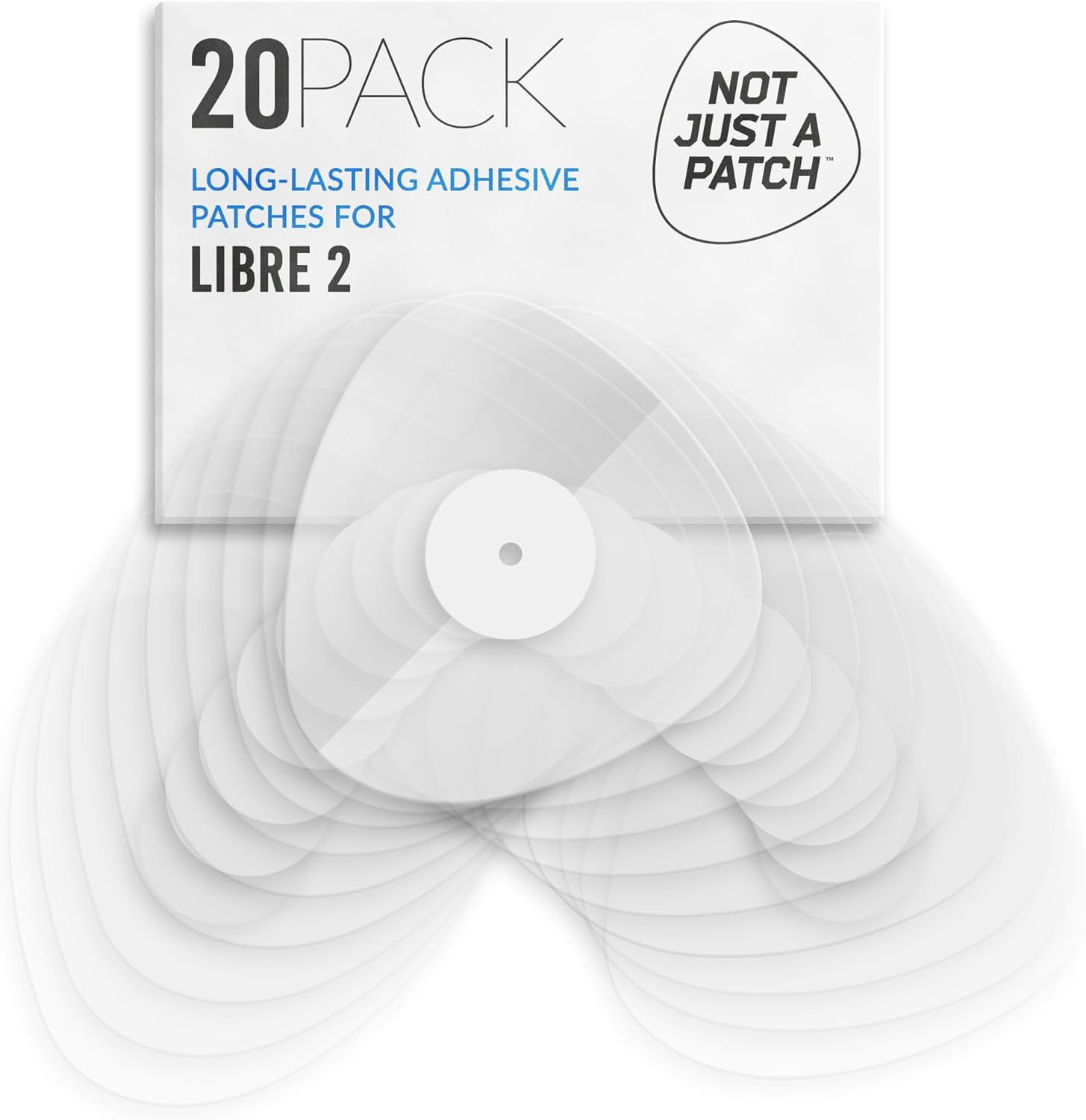 Not Just A Patch Adhesive Patches for Freestyle Libre 2 & Lingo CGM – Water-Resistant & Sweatproof Sensor Covers for 10-14 Days, Pre-Cut Clear Patch – 20 Pack