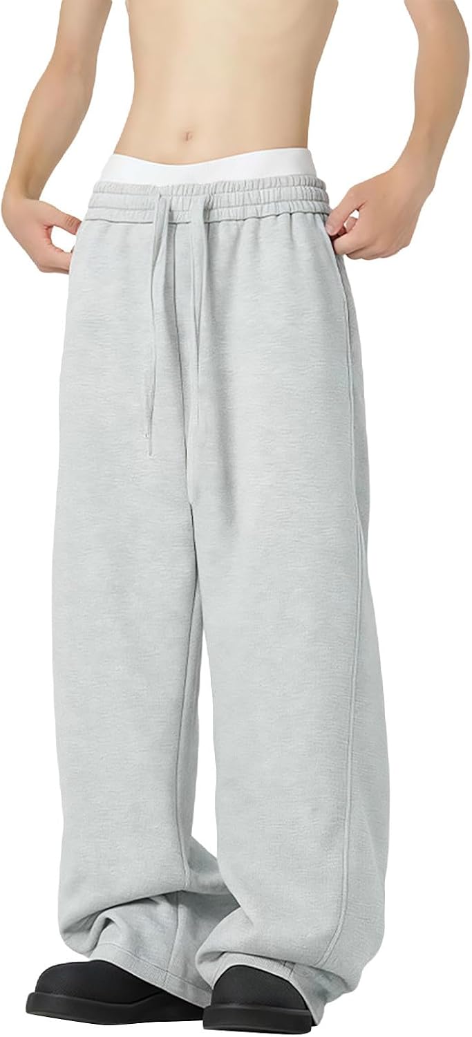 Baggy Sweatpants Mens Joggers Bottoms Open Hem Wide Leg Lounge Pants
