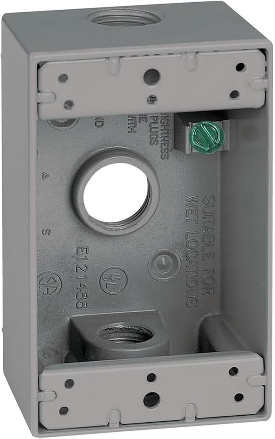 SIGMA ENGINEERED SOLUTIONS 14250 Metal Electrical Outlet Box, Weatherproof, Easy Mount Plug and Receptacle Protector, Gray, (3) 1/2-Inch Holes, 1 Gang Box