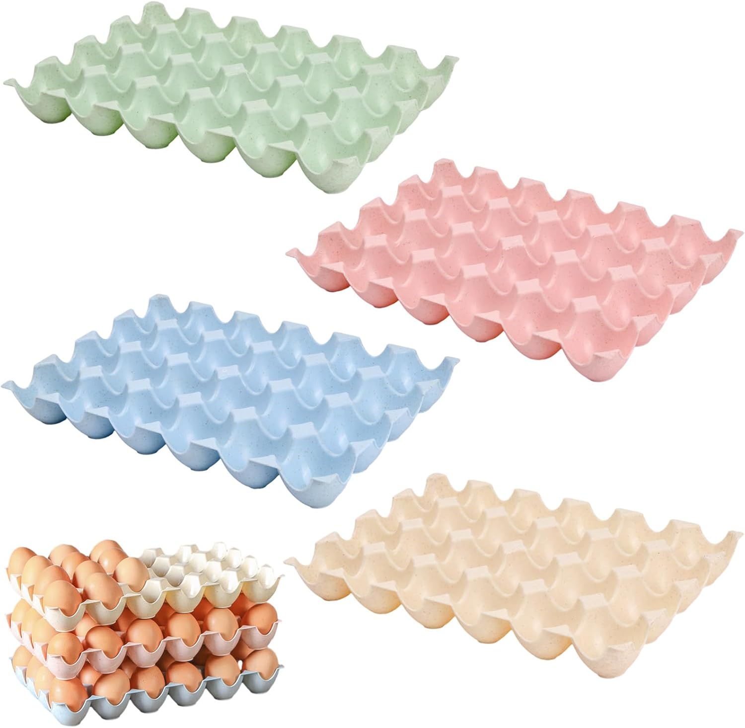 Hoxfly 4 Pcs Plastic Egg Tray Stackable,Egg Storage Container,Plastic Fridge Egg Trays,Creative Egg Storage Box,Egg Carriers Egg Storage Box,for Fridge Countertop Kitchen Storage