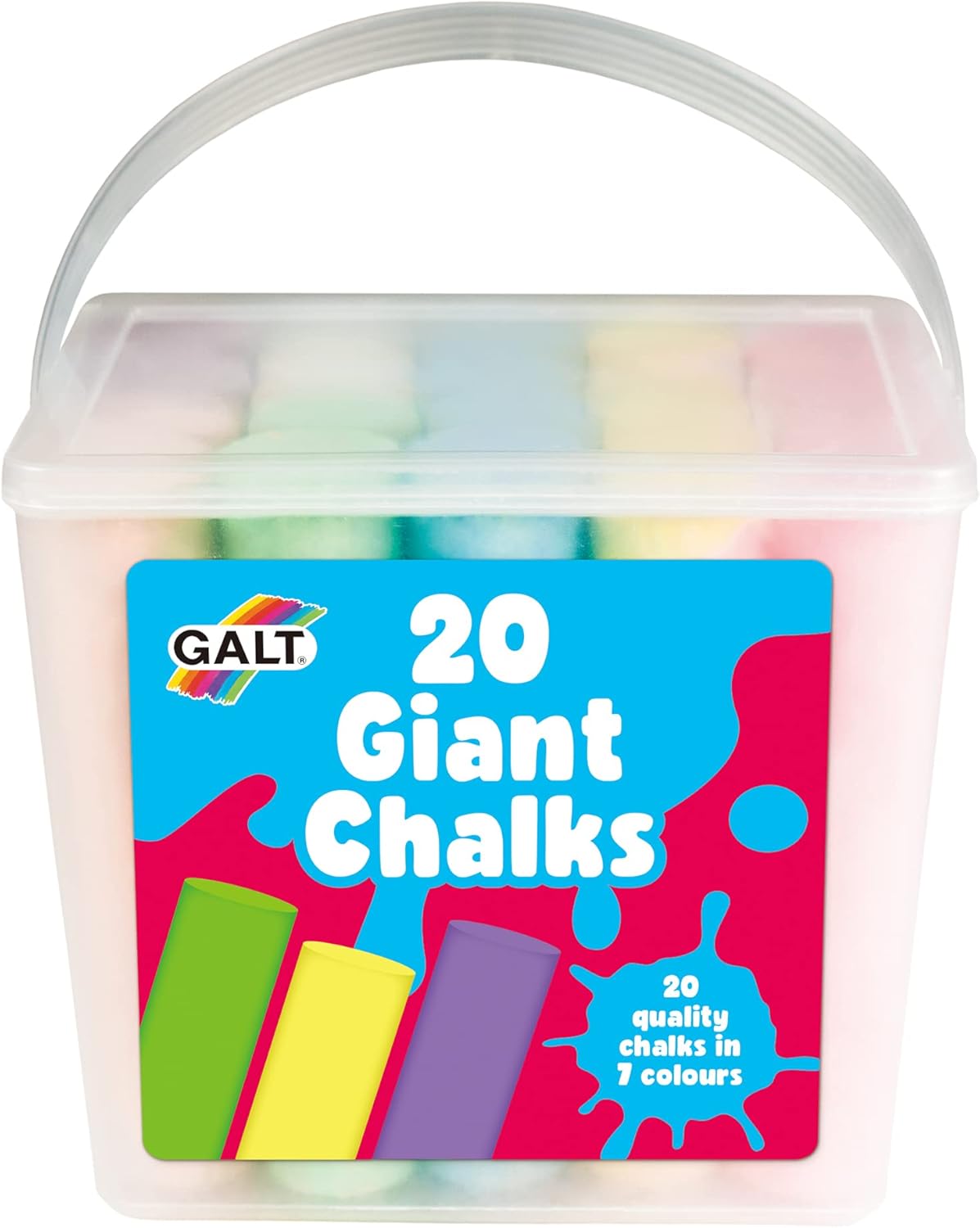 Galt 20 Giant Chalks - Extra Large Childrens Chunky Pavement Chalks - Bright Vibrant Colours - Washable, Easy Clean Outdoor Kids Garden Toys - Portable Carry Case with Handle - Ages 3 Years Plus