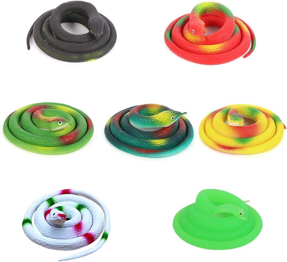 metagio 7 Pcs Rubber Snakes, 29.5inch Realistic Rubber Fake Snake Toy for Halloween Pranks Props, with 7 Colors (7 colors)