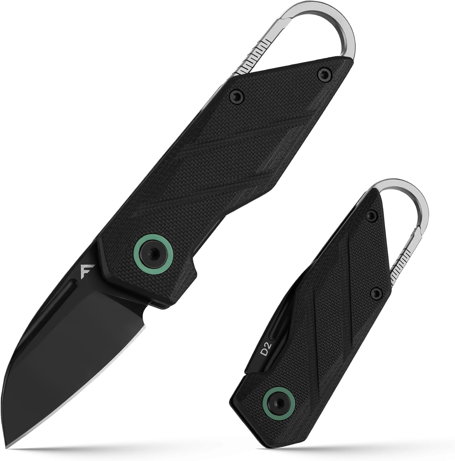 FLISSA Mini Folding Pocket Knife with Titanium Alloy Carabiner Clip and 2" D2 Blade, Compact EDC Knife with G10 Handle and Liner Lock, Small Folding Knives for Camping, Hiking, Outdoor, Everyday Carry