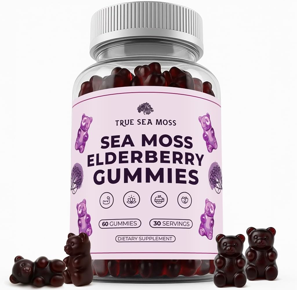 Sea Moss Gummies with Elderberry, Burdock Root and Bladderwrack for Kids and Adults 60pcs