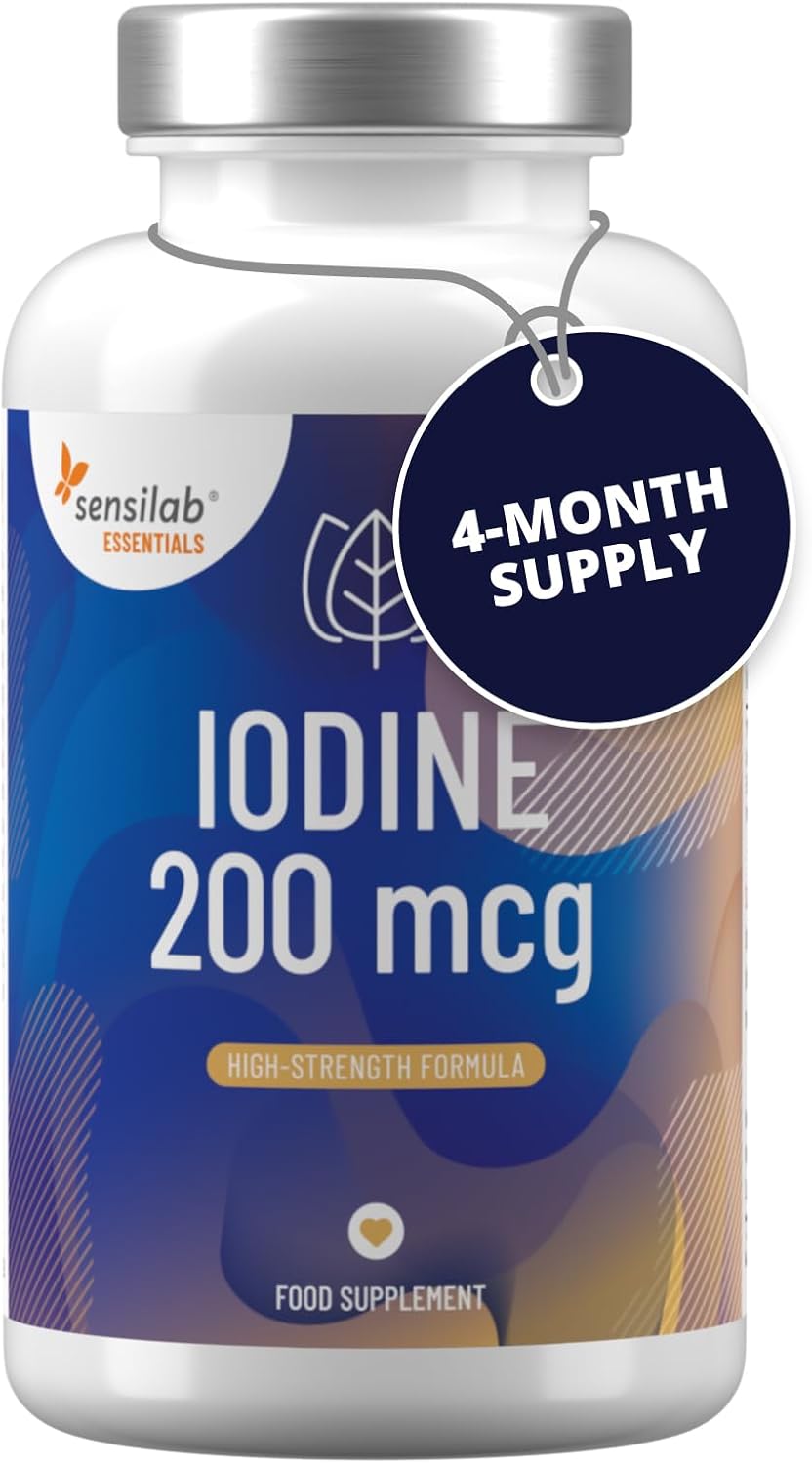 Iodine Tablets 200 mcg – Potassium Iodide Capsules for Thyroid & Nervous System Support – 120 Iodine Capsules - 4-Month Supply by Sensilab Essentials