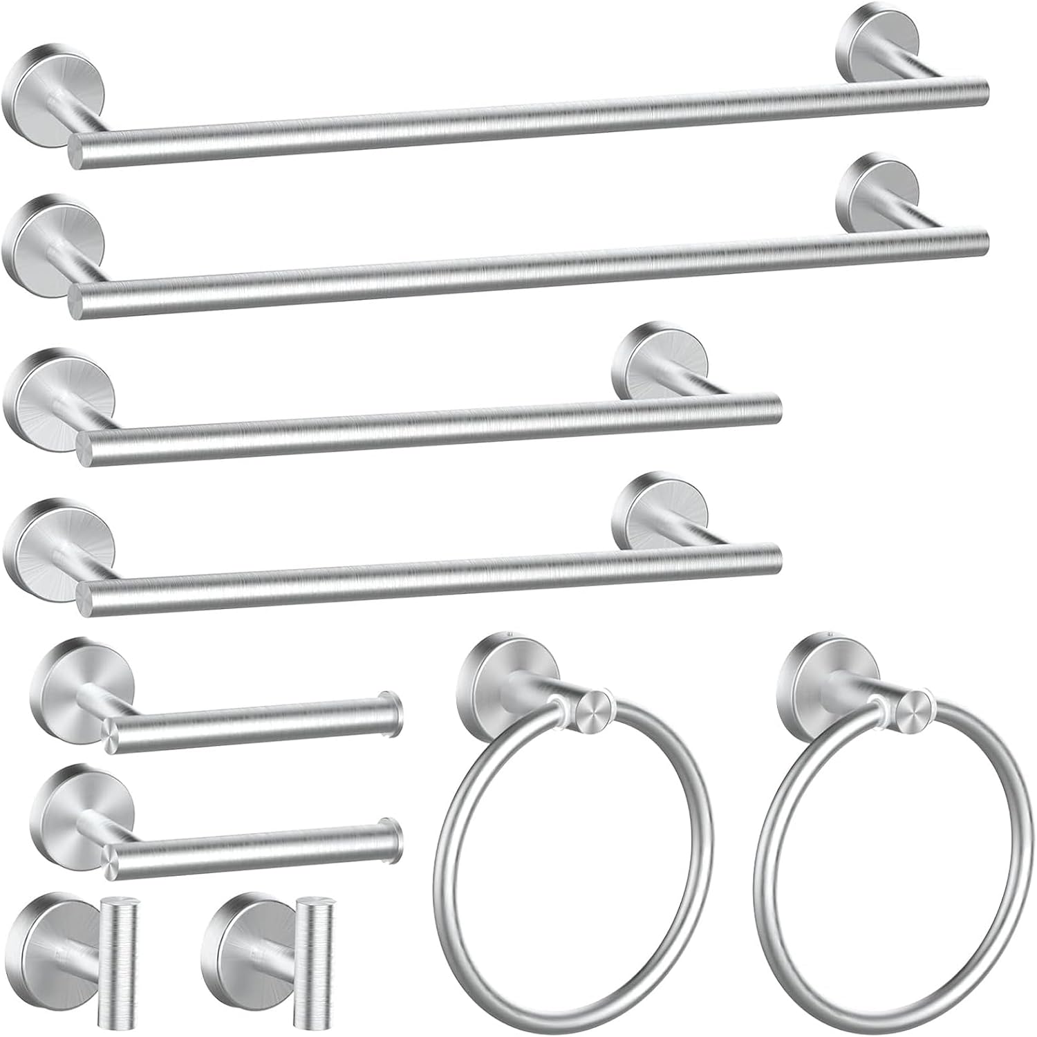 10PCS Brushed Nickel Bathroom Hardware Set, Bathroom Accessories Set Include 24&16 inch Towel Bar, Robe Hook, Towel Ring, Toilet Paper Holder
