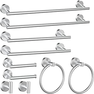 10PCS Brushed Nickel Bathroom Hardware Set, Bathroom Accessories Set Include 24&16 inch Towel Bar, Robe Hook, Towel Ring, Toilet Paper Holder