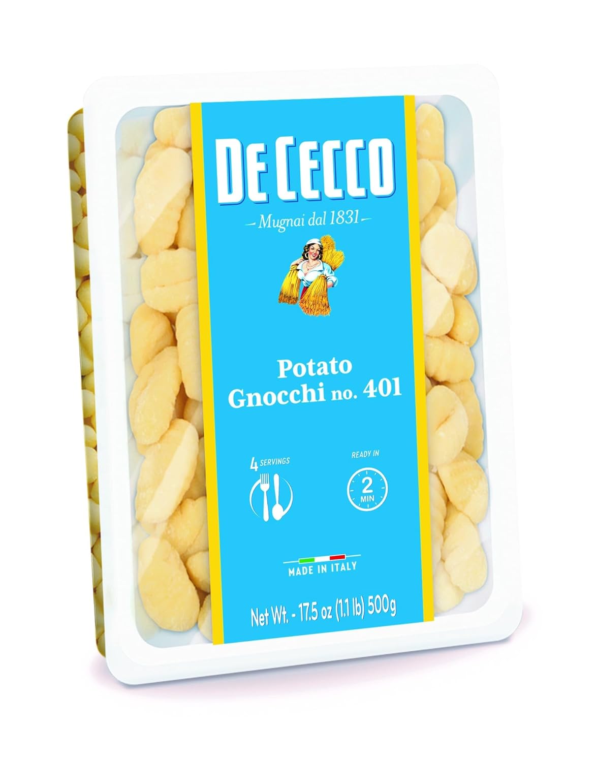 De Cecco Potato Gnocchi No. 401, 16 Oz (Pack of 4), Authentic Italian Dumplings, Made with Potatoes and Wheat Flour, Versatile Pasta for Sauces & Recipes, Made in Italy