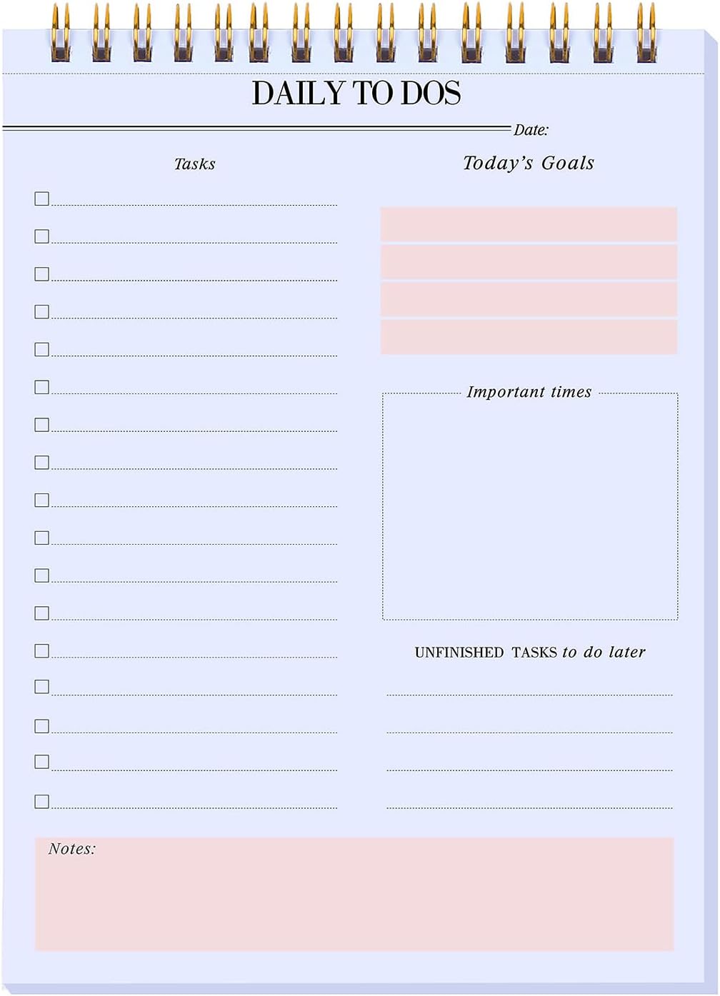 KAICN Daily to Do Notepads - Task Checklist planner, Time Management planner, To Do lists, Organizer with Today's Goals, Notes, 52 Undated Agenda Tear-off Sheets, 6.5 x 9.8 inches (Pink)