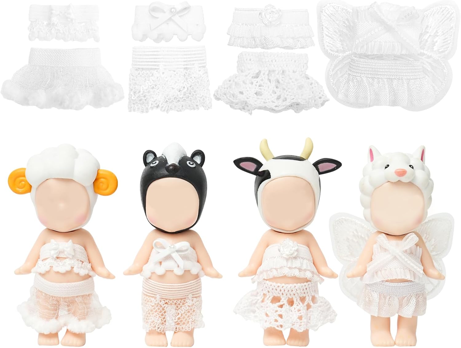 4 Sets Mini Doll Clothes for Sonny Angel, fit for 3 Inch Collectible Dolls for Adult Collectors, Includes Tops and Skirts for Display and Decoration (Ivory Angel Dream)