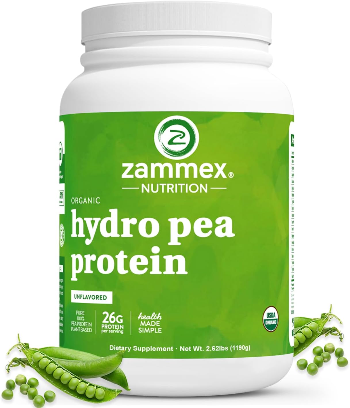 Zammex Organic Pea Protein Powder, 26g Proteins Per Serving,Plant Based 100% Vegan Canada Pea Powder, Gluten Free, Non-GMO,No Additives,Easy to Digest, 2.62lbs, Natural Flavor