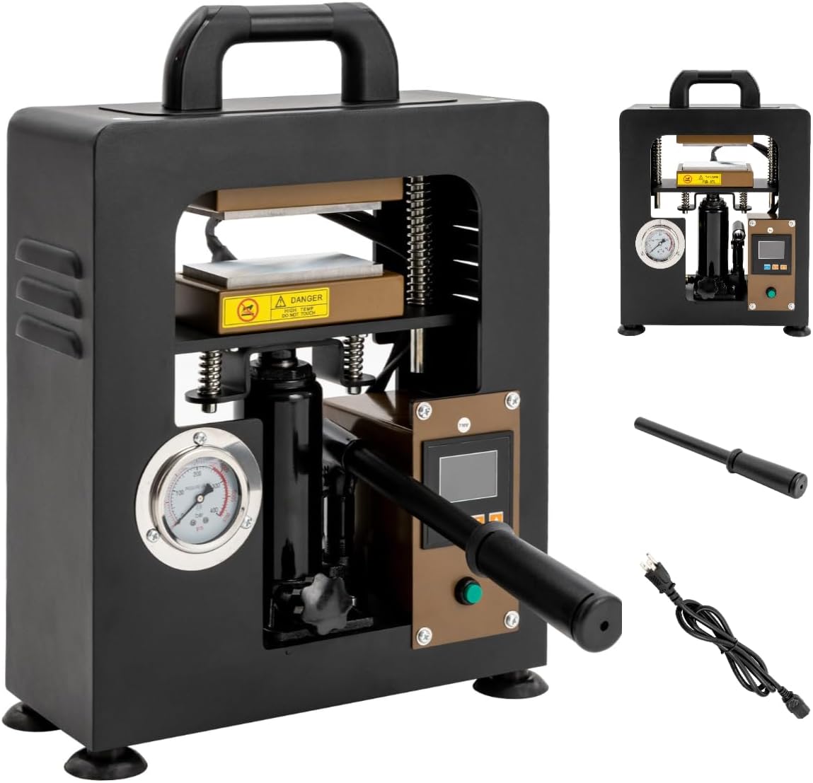 10 Ton Heat Press Machine 2.4X4.7 Inch w/Dual Heated Plates & Pressure Gauge & LCD Time Temp Controller, 900W 110V