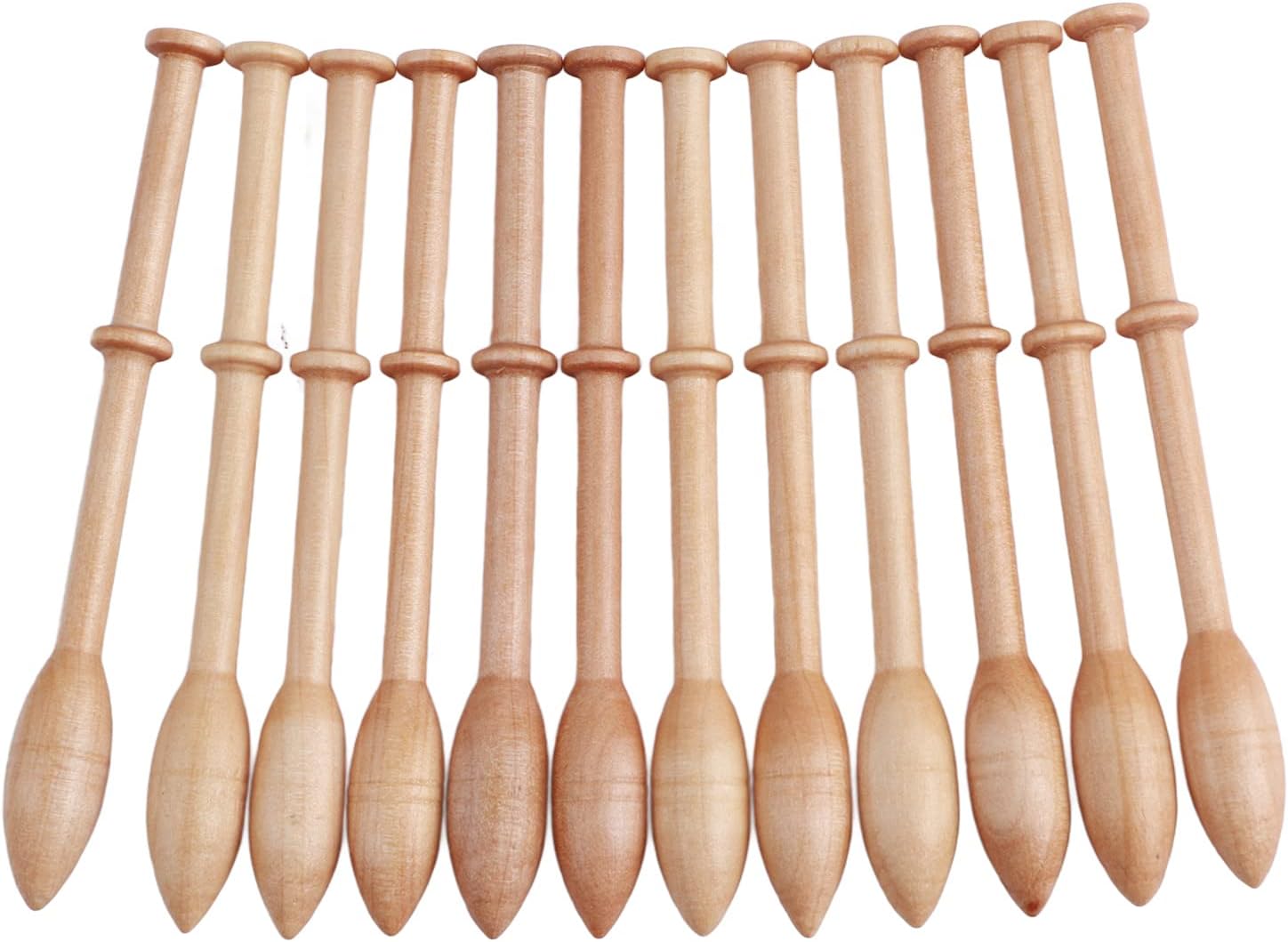 Yuecoom 12Pcs Bobbin Lace Kit, Lace Bobbin Wooden Antique Vintage French Artisan Craft Turned Wood Weaving Tools, Lace Makers Collection Bobbin Lace Kit for Beginners
