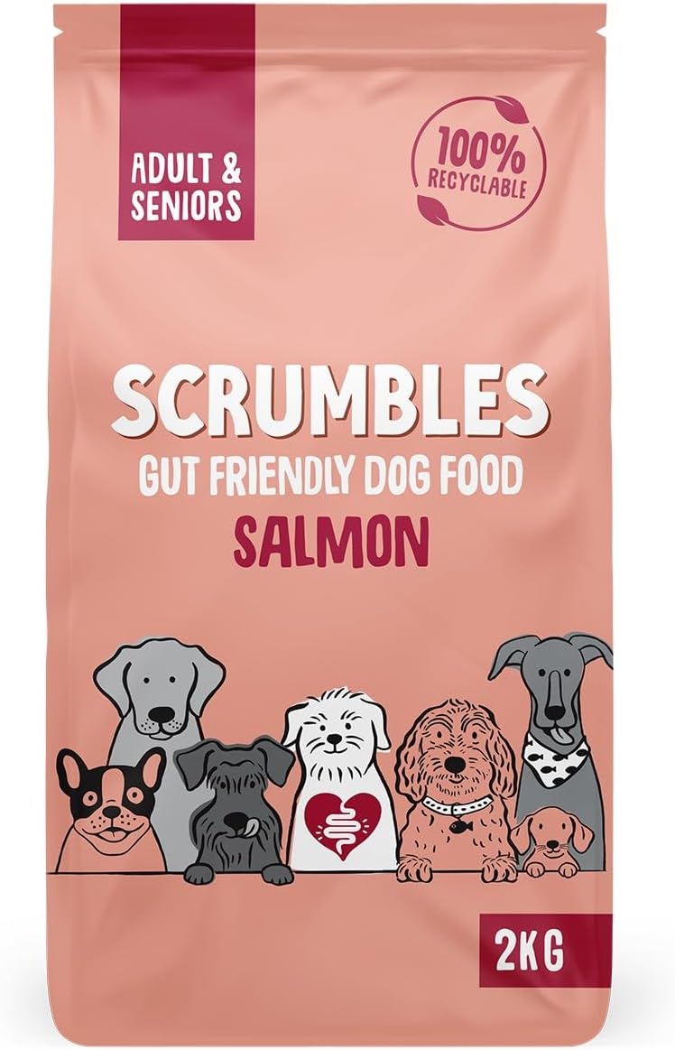 Scrumbles Natural Dry Dog Food, Grain Free Recipe with Fresh Salmon, for Adults and Senior Breeds, 2 kg Bag,package may vary