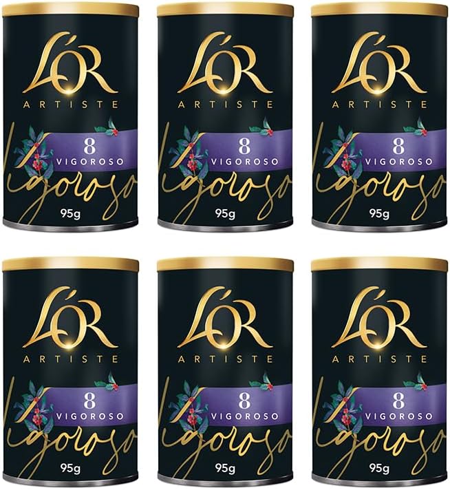 L’OR Artiste Vigoroso Instant Coffee 95g Intensity 8 (Pack of 6 Tins, Total of 570g)