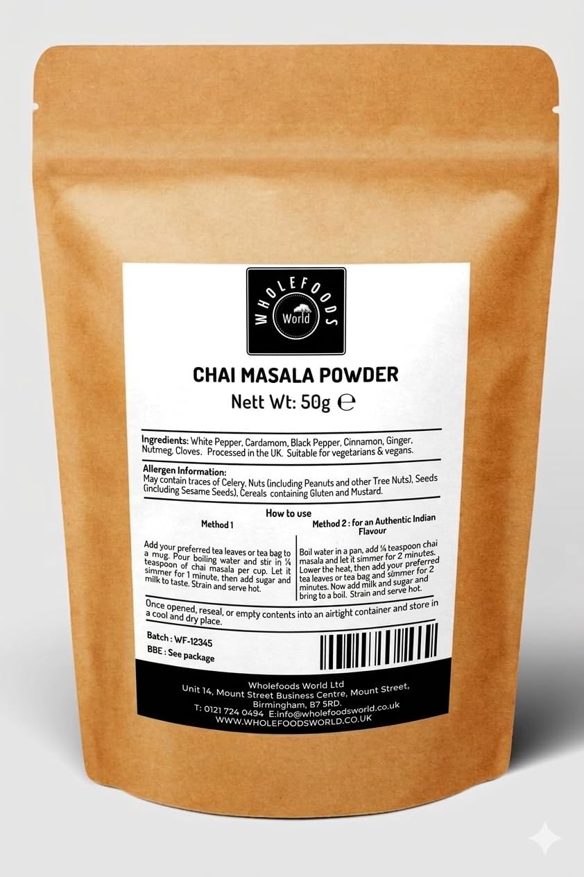 Wholefoods World Chai Masala Powder Ground Spice for Tea and Home Baking 50g