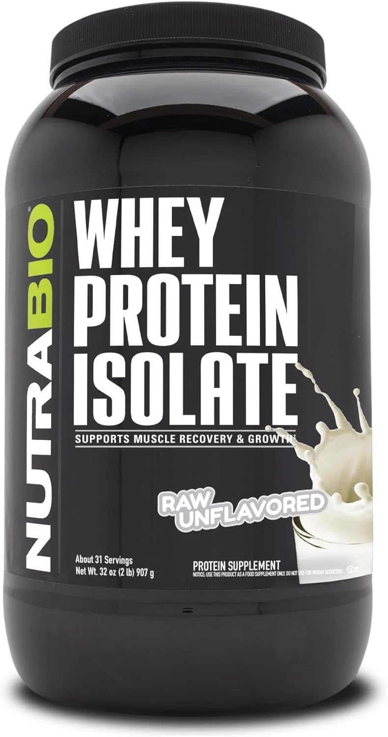 NutraBio 100% Whey Protein Isolate Protein Powder, 25g Protein with Complete Amino Acid Profile, Non-GMO, Soy & Gluten Free, Low Carb, Low Calorie Whey Protein Powder, Raw Unflavored, 2 Lbs