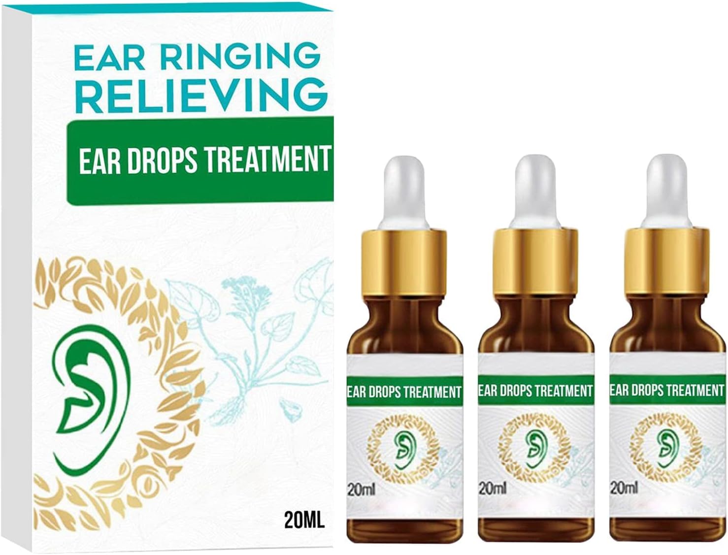 Organic Ear Ringing Remedy Drops, Ear Drops for Ear Infection Treatment, Pain & Earache Drops, Relieves Ear Aches, Infections, Swimmer's Ear, Tinnitus Ear Drops, 20ml Effectively (3Pcs)