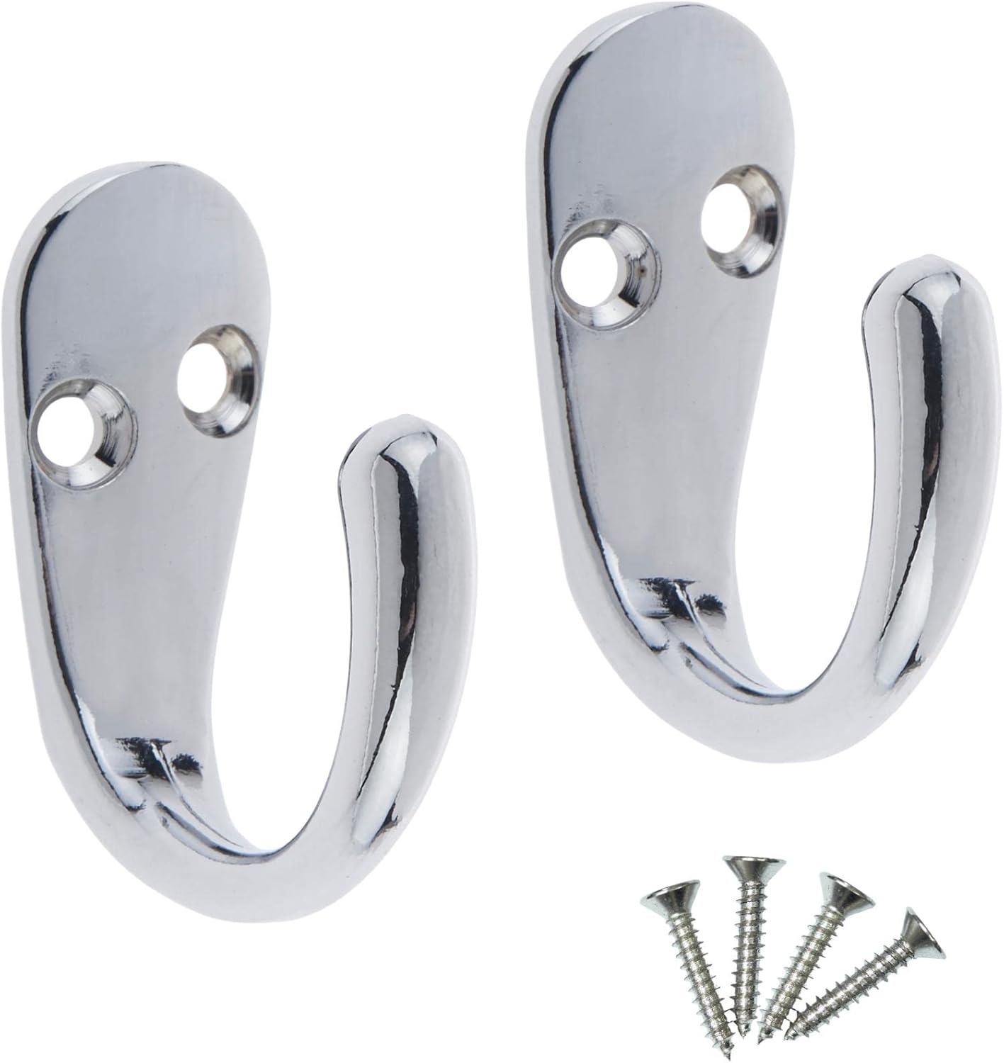 Select Hardware 2X Single Robe Coat Hooks with Screws, Chrome Finish, Door & Wall Mountable for Bathroom Bedroom Living Room Hallway (Pack of 2)