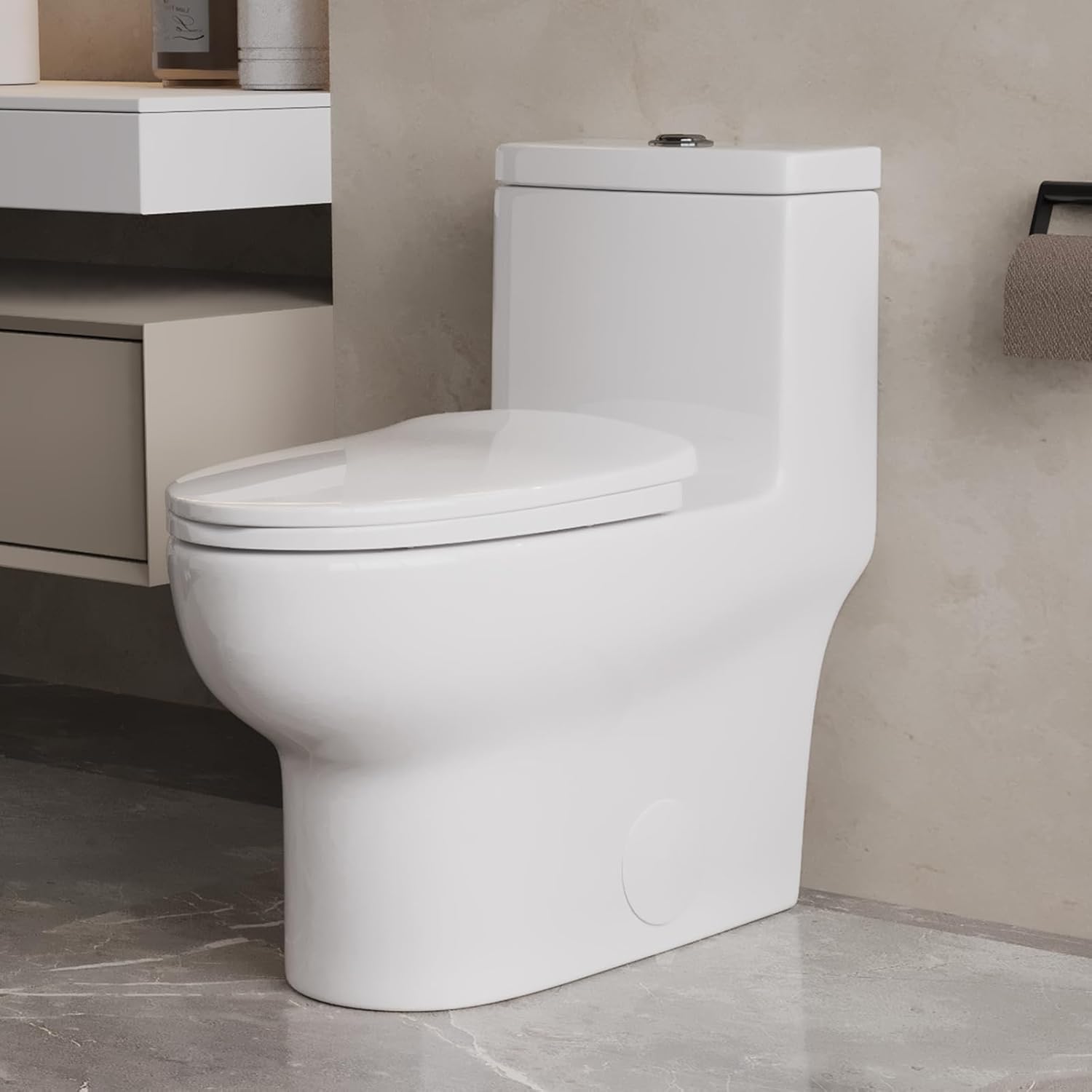 Deer Valley One Piece Toilet, DV-1F026 Elongated Toilet with Powerful Dual Flush 0.8/1.28 GPF, Soft-Close Seat, Standard Height, Easy-Clean Skirted Design, 12" Rough-In