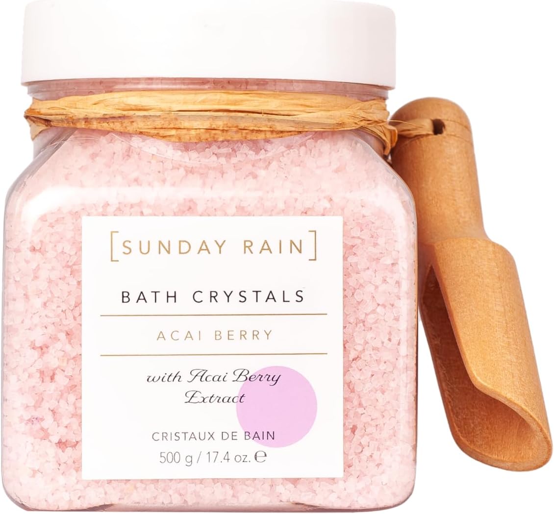 Sunday Rain Luxury Nourishing Bath Crystals, Vegan & Cruelty-Free with Vitamin Rich Acai Berry Extract & Natural Sea Salts, 500g