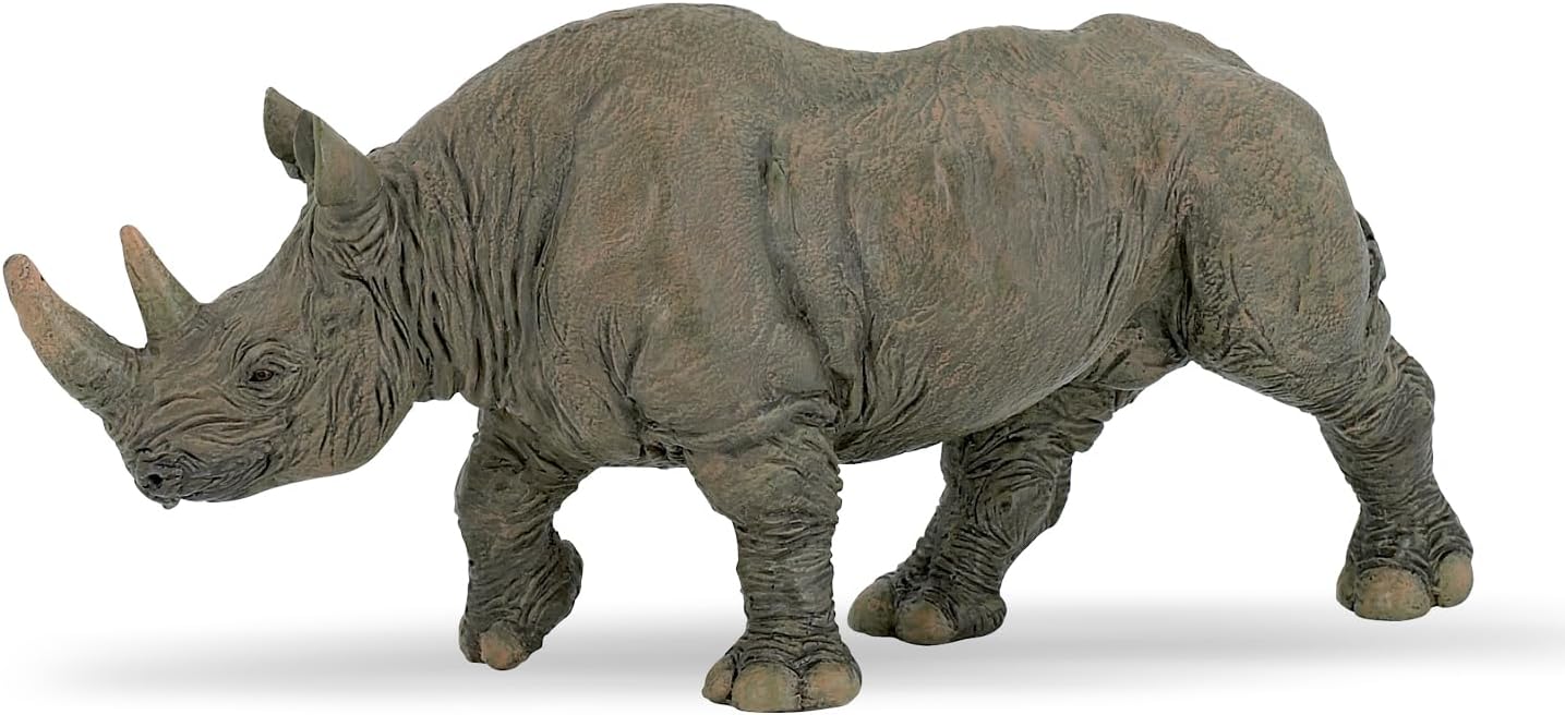 Papo - Black Rhinoceros Figurine - Wild Animal Toy for Kids Age 3+ - Realistic African Rhino Model with Two Horns - Hand Painted Safari Animal Figure - 17 x 7 x 5 cm - 50066