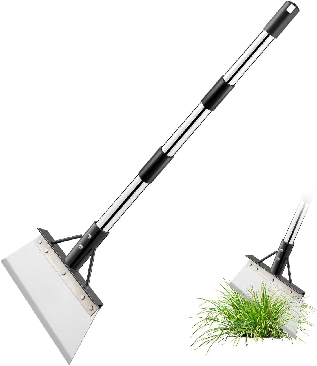 PVEGOS Multifunctional Garden Shovel with Handle, Adjustable Stainless Steel Gardening Weed Remover Tool, Outdoor Cleaning Shovel for Weeds and Moss, Edging Spade, Patio Moss Scraper 21cm