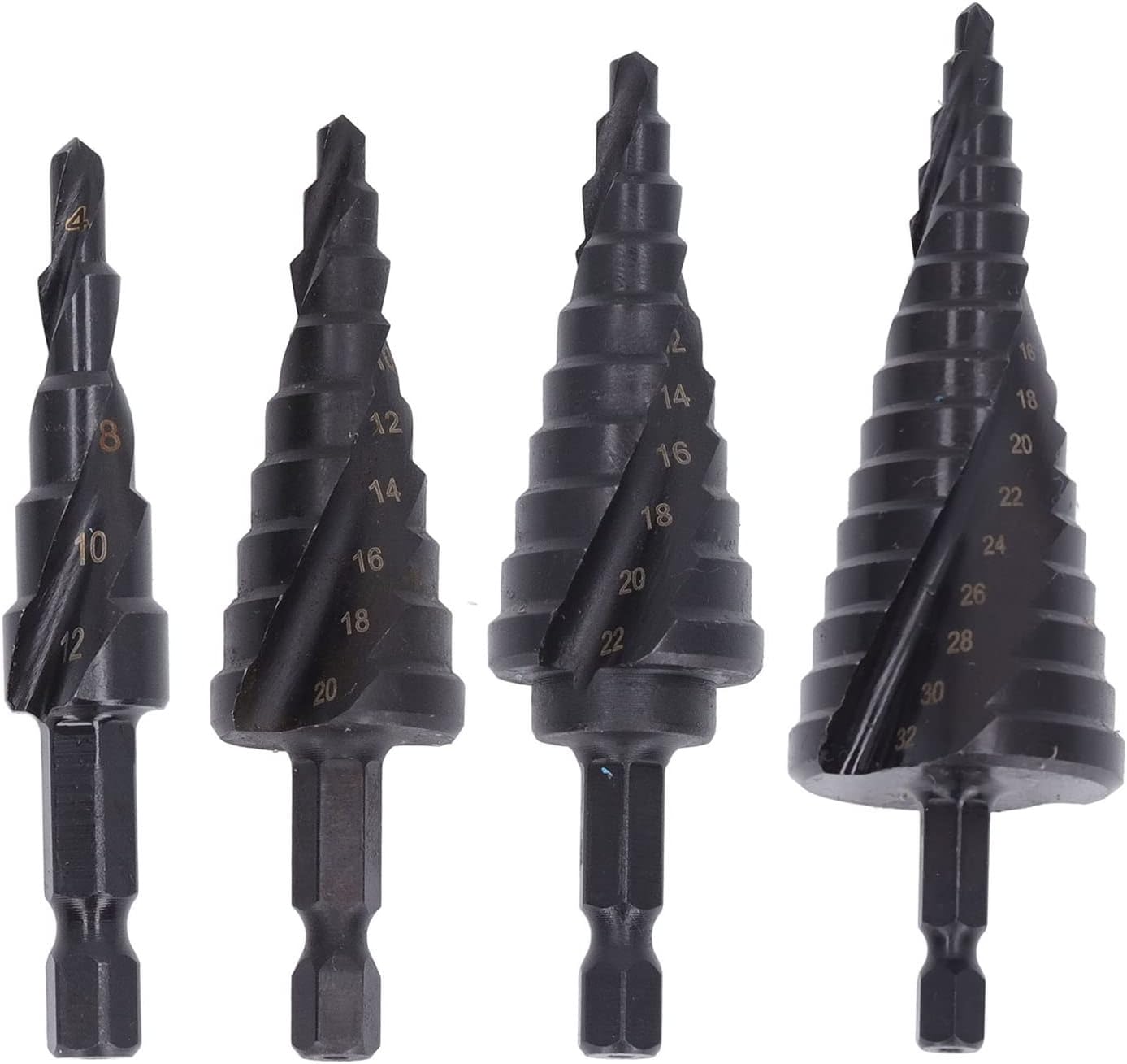 Stepped Drill, Step Drill Bit High Speed Steel Spiral Pagoda Hole Reamer Hex Shank Tool Metalworking Multipurpose Drill Bits(10 Steps(4‑22mm))