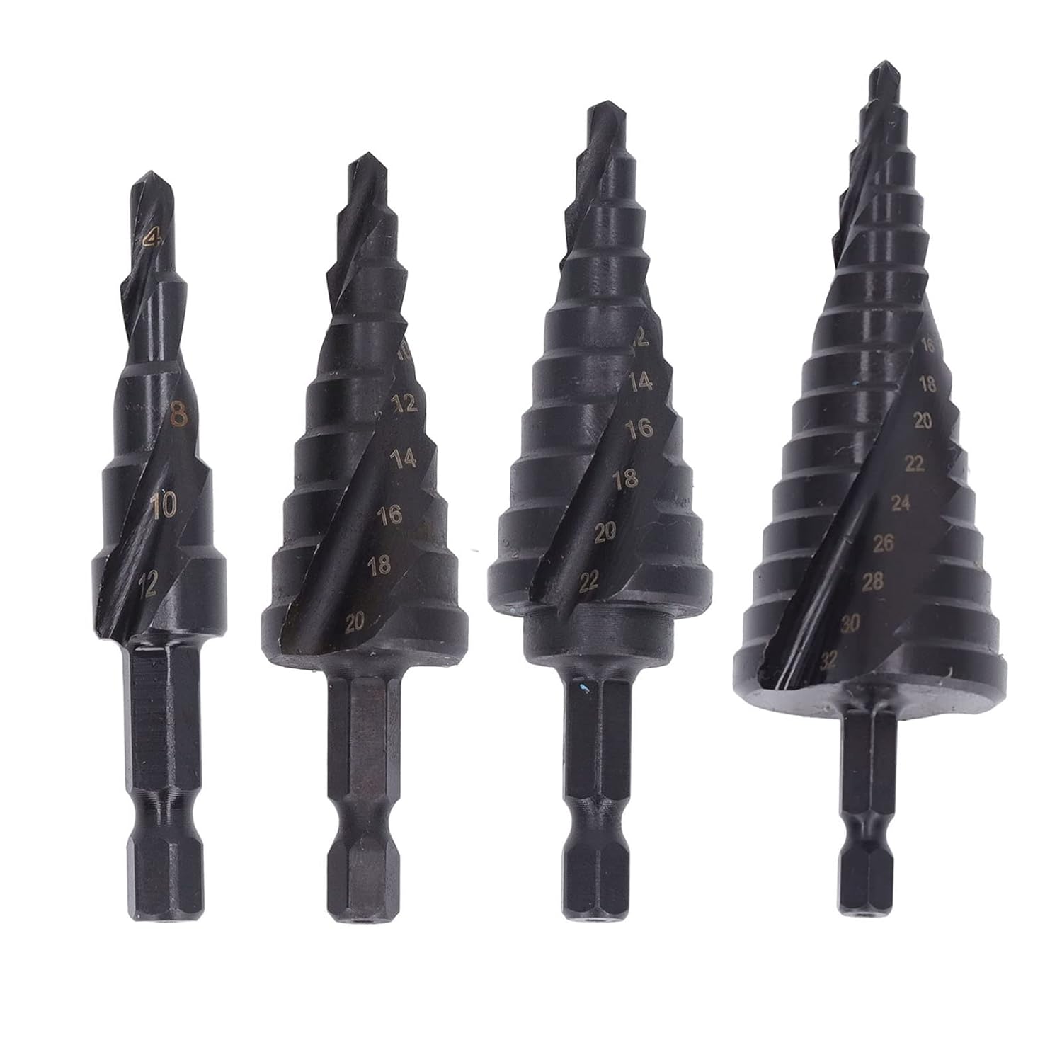 Stepped Drill, Step Drill Bit High Speed Steel Spiral Pagoda Hole Reamer Hex Shank Tool Metalworking Multipurpose Drill Bits(9 Steps(4‑20mm))