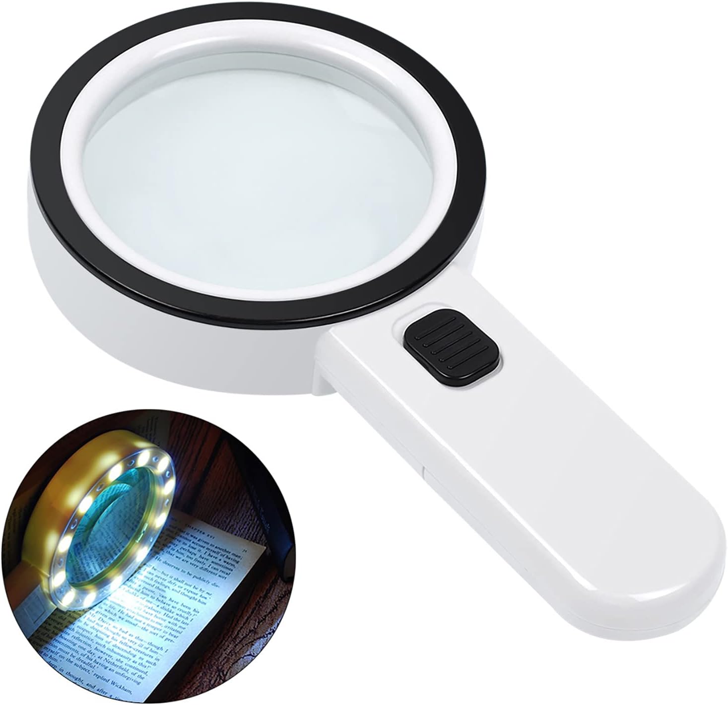 AIXPI Magnifying Glass with Light, 30X Handheld Large Magnifying Glass 12 LED Illuminated Lighted Magnifier for Macular Degeneration Seniors Reading Inspection Coins Jewelry