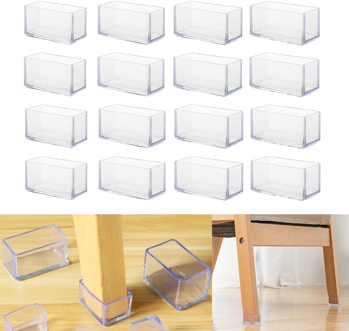 16Pcs Rectangle 30x40mm Silicone Chair Leg Floor Protectors, Chair Leg Cap, Furniture Foot Protectors, Free Moving Table Leg Covers, Stool Leg caps to Prevent Hardwood Floor Scratches and Reduce Noise