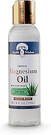 Health and Wisdom Topical Magnesium Oil with Aloe Vera - Pure Magnesium Oil, Magnesium Oil for Feet, Transdermal Magnesium Oil for Bath, Magnesium Massage Oil, Magnesium Chloride Oil - 4 Fl Oz